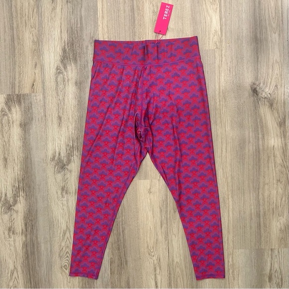 NWT Terez Athletic TLC Leggings Pants Activewear Red Purple Pattern Size 1X - Picture 2 of 7